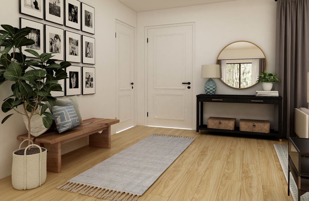 Clean entry hallway with a runner rug, ready for incoming guests